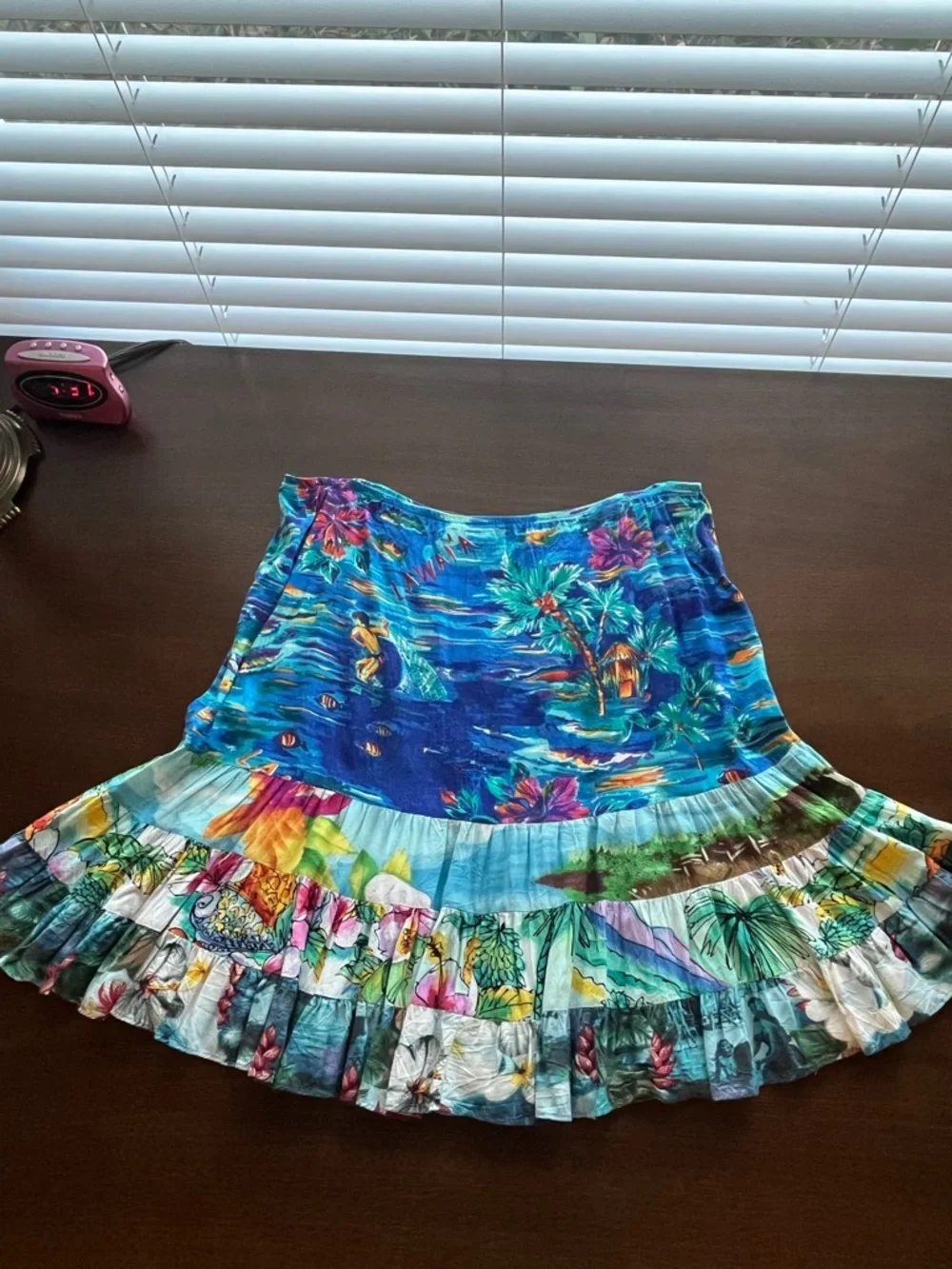 Jams World Hawaiian Skirt XL Lanikai Print Tropical Ruffle Hem Made in Hawaii
